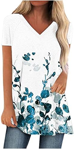 Girls Deep V pescoço Bloups Brunch Tops T camisetas de manga curta Bloups gráfico de flores de cereja de cereja 2023 T3