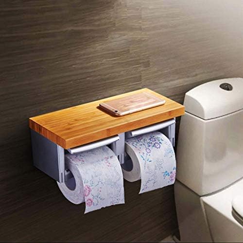 Porta de papel higiênico WSZJJ ， Plataforma de papel higiênico de design duplo montado na parede Plataforma de madeira Double Toarder de papel toalha
