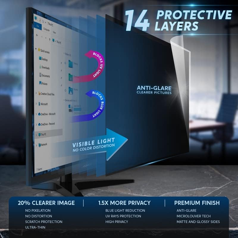 Tela de privacidade de computador de 32 polegadas - Black Security Shield - Monitor de desktop Protector - Filtro de luz UV e azul