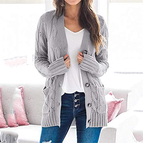 Loungewear casual Cardigans de manga completa womans túnica de inverno cor sólida cor de gola quente e sem gola de gola confortável