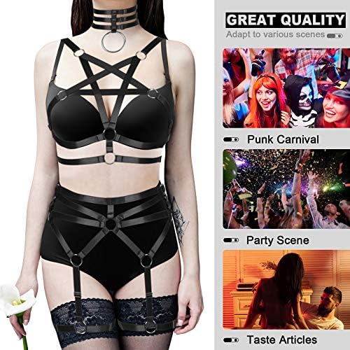 Petmhs punk feminino corte o corpo de arnês com tiras cheias de lingerie cinturões de gigãos de elasticidade Goth Club Rave desgaste