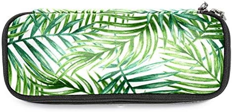 Saco de caneta de capa de lápis de couro tropical de folhas tropicais de aquarela com uma bolsa de armazenamento com zíper de