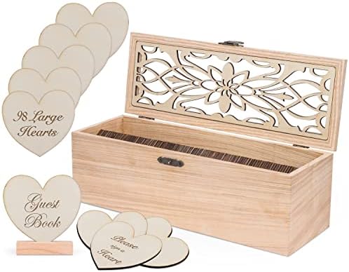 Caixa de livros de convidados alternativos - Livro de convidados de casamento Alternativa - 98 Large Wooden Hearts - Também para chá