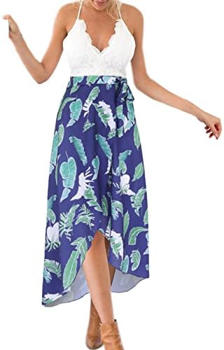 Vestidos femininos de praia feminina Floral Lace Wrap A-Line Camisole Casual sem mangas Cami Fit & Flareshort Sundress