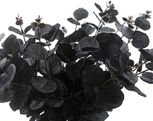 Hananona 6 PCs Black eucalipto preto artificial Hastes, 14 Eucalyptus folhas de galhos de galhos para arranjo de flores DIY, flores de seda preta para decoração da fazenda de Halloween