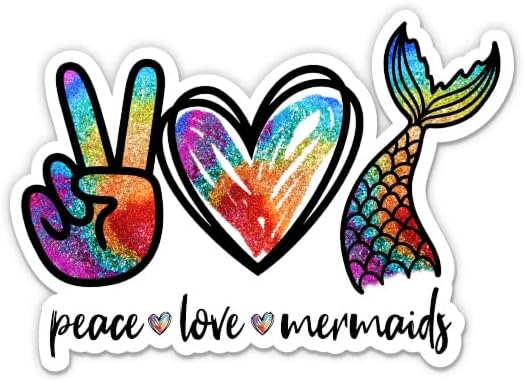 Peace Love Mermaids adesivos - 2 pacote de adesivos de 3 - vinil impermeável para carro, telefone, garrafa de água, laptop - adesivos bonitos de sereia