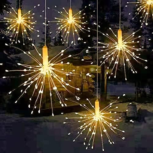 Wo Garzio 2 Pacote pendurado Luzes de fogos de artifício solar, luzes da esfera Starburst, 150 luzes de arame de cobre