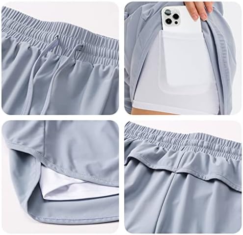 Shorts esportivos femininos bolso interno de bolso dois em um shorts de tênis seco rápido que executa shorts de fitness