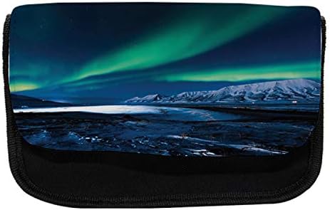 Caixa de lápis lunarable aurora borealis, céu polar da Noruega, bolsa de lápis de caneta com zíper duplo, 8,5 x 5,5, céu