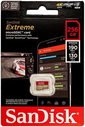 Sandisk 256 GB Micro SDXC Extreme Memory Card funciona com GoPro Hero8 Black, GoPro Max 360 Ação Cam U3 V30 4K A2