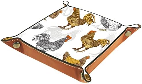 Bandejas de mesa de escritório, padrão de galo da fazenda, bandeja de manobrista de couro caixas de sorda de sorda de pequena bandeja de captura para o escritório em casa