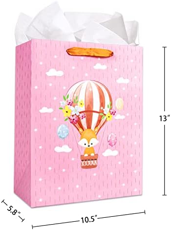 XJF grande bolsa de presente para meninas com cartão e papel de seda, bolsas de presente de aniversário de chá de bebê de 13 rosa, bolsa de presente para meninas crianças
