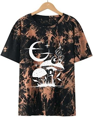 Mulheres Sun e Moon Y2K Tops Tie Dye Cogumelo T-shirt Manga curta Camisetas soltas TEENCH GIRL CASUAL TEES