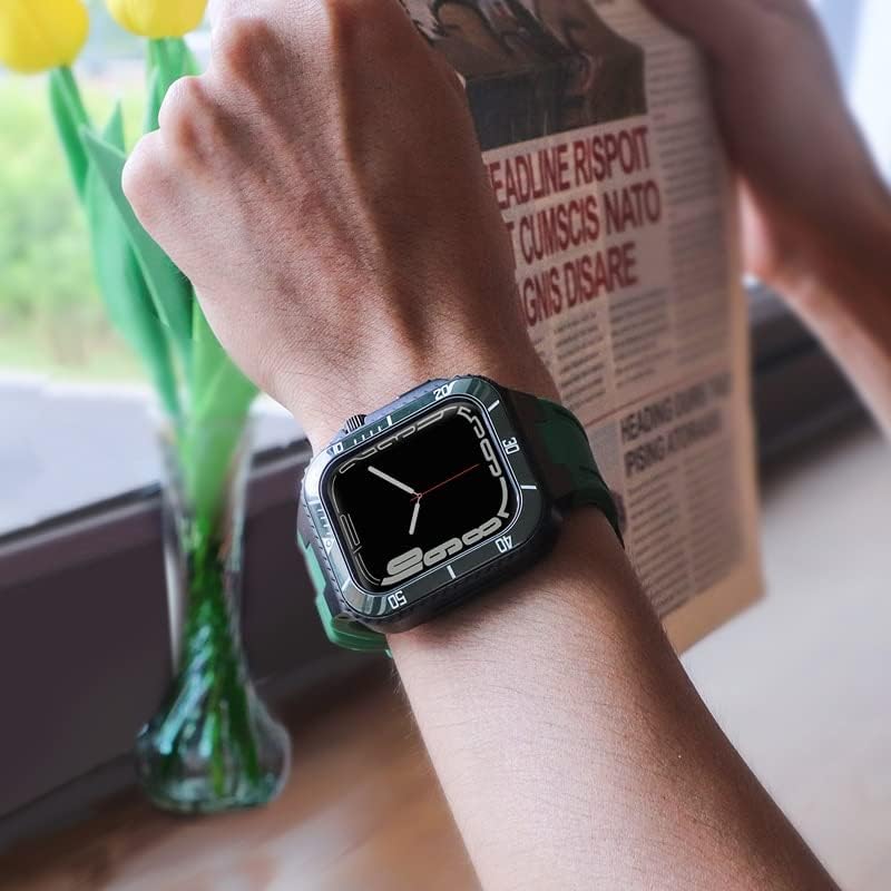 Correia do kit de modificação de vevel para banda de relógio Apple de 45 mm de 44 mm de metal+capa de kit de pára -choques de cerâmica para iwatch 8 7 6 5 4 se cinto de borracha