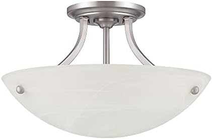 Noble Home 2 Light Contemporary Semi Flush Mount Light | Equipamento de montagem no teto com tom de vidro de alabastro | Iluminação