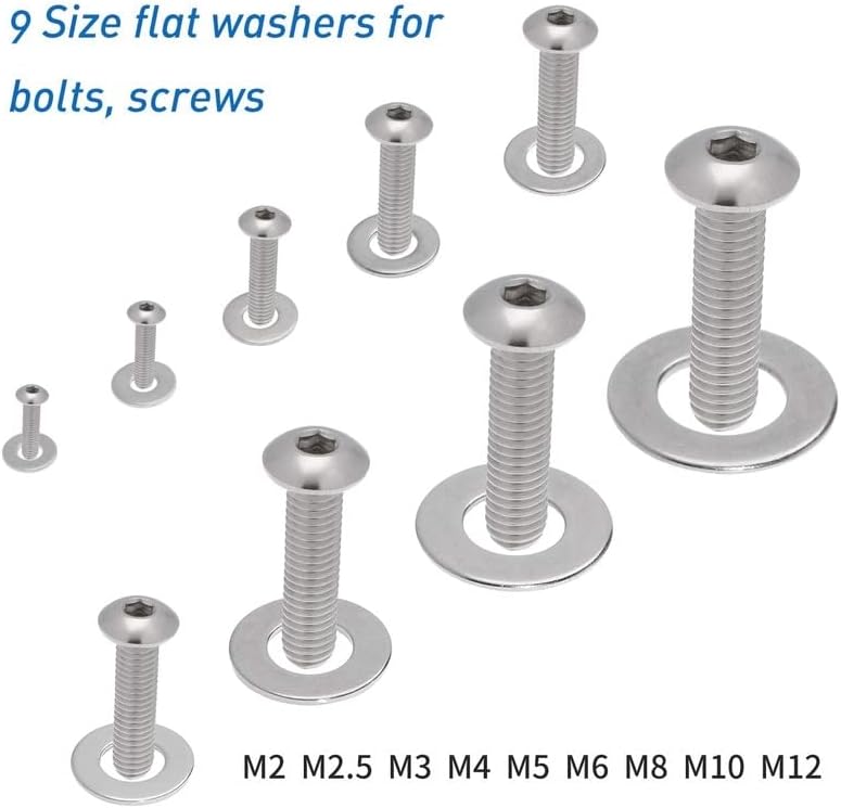 684pcs lavadoras planas de aço inoxidável Reparação redonda da lavadora Kit de gaxeta de trava M2/m2.5/m3/m4/m5/m6/m8/m10/m12