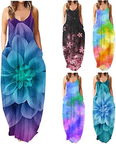 Vestido Hot6Sl Maxi para Mulheres, vestido de tamanho grande para mulheres 2023 Vestidos de verão Bolsos Vestido de espaguete