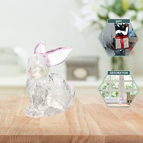 Homoyoyo Glass Bunny Figure Claro Cristal Arte Rabbit Decoração Animal Estátua Vidro Arte Animal Ornamento de papel criativo Presente criativo Pink