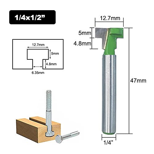 Cutter T-slot, planador de cortador de madeira de 1/4 de madeira, largura de corte de 12,7 mmm, para ferramentas de madeira diy etc.