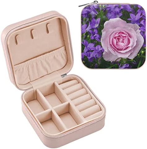 UMIRIKO Pink Rose Purple Flowers Jewelry Box for Women, PU Leather Small Jewelry Organizer, caixas de armazenamento de caixa para brincos,