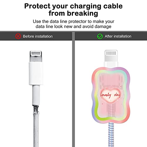 Protetor de cabo colorido para carregador de iPhone com um design fofo de dia de dia adorável, protetor de carregador