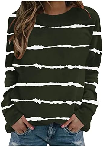 Camisas térmicas de Nokmopo para mulheres tampos impressos listrados tops de manga longa redonda casual