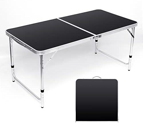 Mesa de acampamento dobrável com moosinily, mesa dobrável de alumínio de 4 pés, piquenique tabela com alça, mesa de acampamento portátil ajustável para piquenique, churrasco, festa, praia/preto