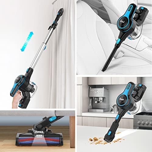 Inse Cordless a pó de vácuo, 6 em 1 a vácuo recarregável com bateria de 2200 m-a-h, poderoso aspirador leve, até 45