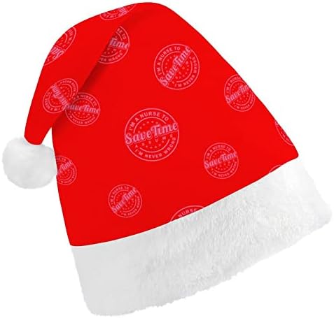 Enfermeira economiza tempo assume nunca errado chapéu de Natal engraçado Papai Noel Hats Plush curto com punhos brancos