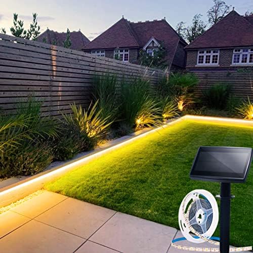 Luzes de tira alimentadas solares à prova d'água ao ar livre, 16,4ft 150 Luzes de tira LED com tira remota, timer,
