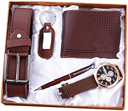 Sxymkj Brown Leather 5Pes/Set Gift Men's Gift Set