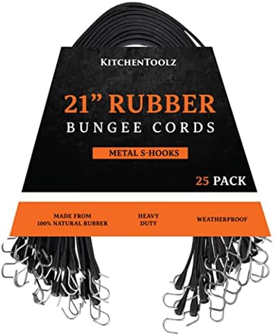 Kitchentoolz 50 pacote de - bungee de borracha natural de 21 polegadas com ganchos - alças de borracha pesada, alças de bungee de lona