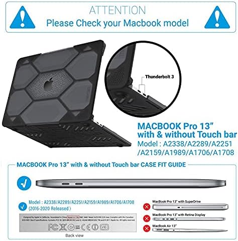 Ibenzer Compatível com MacBook Pro 13 polegadas de 13 polegadas 2023 2022 2021 2020 M1 A2338 A2289 A22251 A2159 A1989 A1706 A1708, caixa de concha dura protetora pesada para a barra de toque da Apple Mac 13, Black, Ht13cybkk