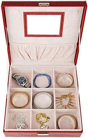 Jóias caixas de peito caixas de jóias 2 camadas Visor de jóias de couro pu com trava e espelho, jóias baú para anéis Brincos Bracelets