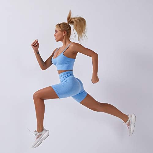 IMekis Women Workout Conjunta de Yoga Roupet Crop Crop Top Bra com trilhas de ginástica de shorts de shorts de cintura alta
