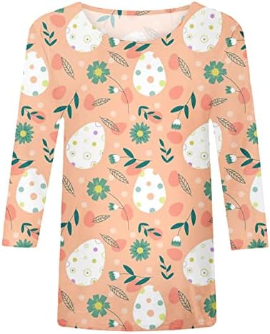 Camisas de Páscoa para Mulheres 3/4 Sleeve Tees gráficos fofos Blusa de trafue floral Floral Floral