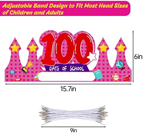Yunvi 60 peças 100º dia de coroas de papel escolar, 100 dias de papel chapéu de papel das faixas de cabeça felizes 100º dia