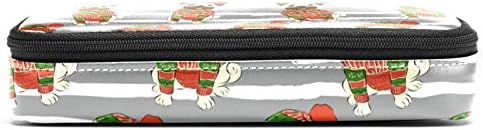 Férias de Natal Pug Saco de caneta lápis de couro com zíper com zíper de saco de armazenamento de papelaria duplo para