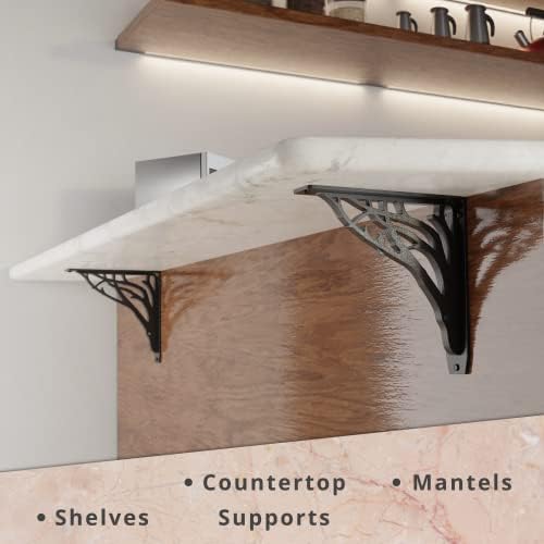 Starby Angel Oak Kit de suporte de prateleira pesada, 8 polegadas x 8 polegadas - conjunto de dois suportes de prateleiras de metal - prateleiras de madeira, suporte decorativo de montagem de bancada e montagem de manto com acabamento em ferro fundido com acabamento
