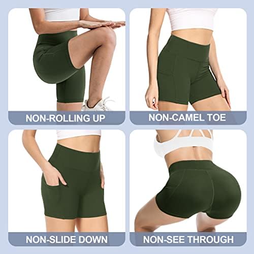 Shorts de motociclista Gayhay com bolsos para mulheres - Controle de barriga de cintura alta shorts de treino macio para