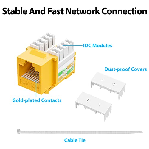 iWilLink 25 pacote Cat6 Keystone Jack com suporte de punção, Jack RJ45 Keystone amarelo, inserção de jack de Ethernet