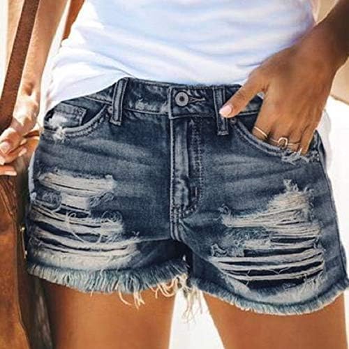 Shorts de jeans de verão para mulheres de cintura alta angustiada