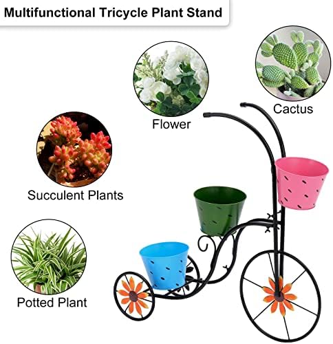 Plantador de triciclo de metal de Lewis e Wayne, 3 camadas de planta floral por suporte de suporte à mão Decoração de pátio