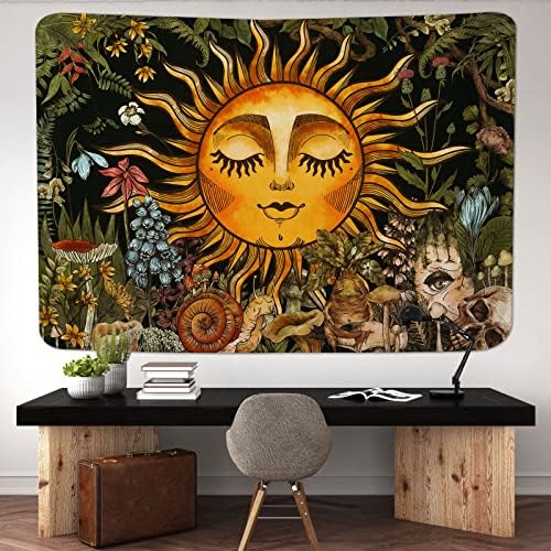 Krelymics Burning Sun Tapestry Plantas de tapeçaria floral vintage e deixa tapeçarias místicas de tapeçaria hippie de tapeçaria