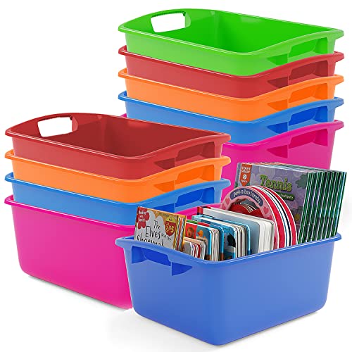 Zilpoo 10 pacote - grandes caixas de livro de plástico para biblioteca de sala de aula, caixa de organizador de armazenamento