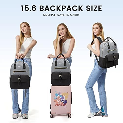 Backpack de laptop LoveVook para mulheres, bolsa de laptop de 15,6 polegadas com porta USB, mochila de viagem à prova d'água com zíper anti-roubo, bolsas de trabalho de computador comercial, bolsa de mochila da faculdade elegante da colégio