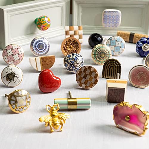 IndianShelf 20 peças botões únicos | Botões de gabinete moderno floral | Mutadeiras de gaveta chiques rosa | Crescer da fazenda Cerâmica | Botões de armário e puxadores | Puxadores modernos