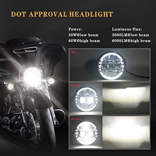 7 polegadas LED Headlight High/Low Beam DRL Compatível com a série Harley Glide, Softail Series, Sport Glide, Ultra Limited, Street