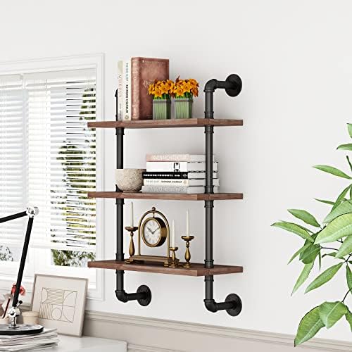 Bosuru Industrial Pipe prateleira prateleiras flutuantes de madeira rústica 3 camadas Modern Wall Mount Bookshelf