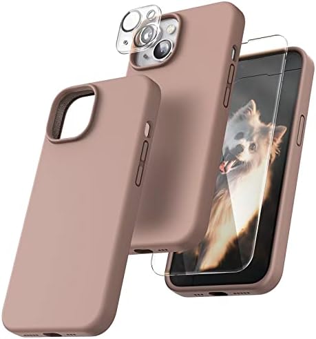 Tocol 5 em 1 para iPhone 14 Case, com 2 protetor de tela de pacote + 2 protetor de lente de câmera de embalagem, capa de telefone de silicone líquido para iPhone 14, preto